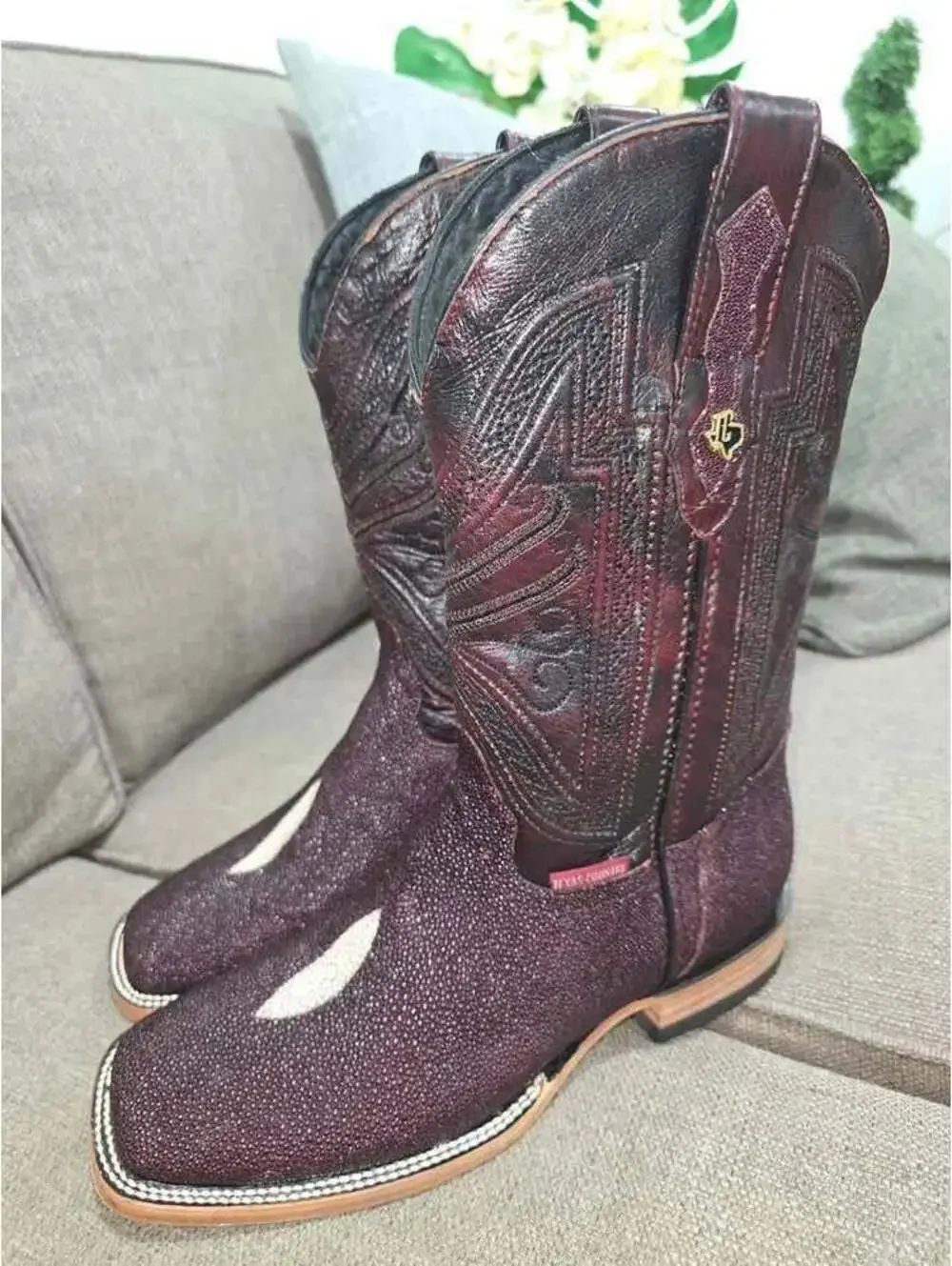 Texas Country Stingray Boots Squeare Toe Color: Burgundy Model: Mantarraya H-501